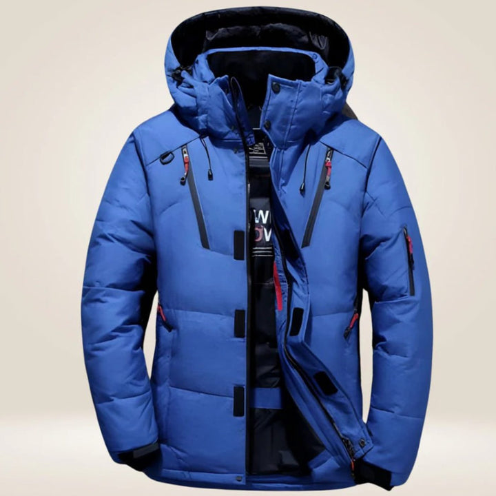 Men's Hooded Windproof Water-Resistant Puffer Down Winter Jacket - Blue