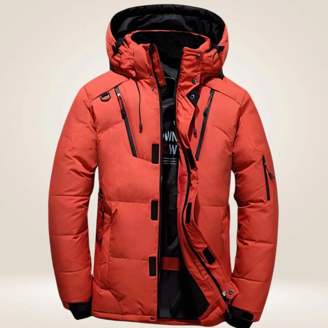 Men's Hooded Windproof Water-Resistant Puffer Down Winter Jacket - Orange