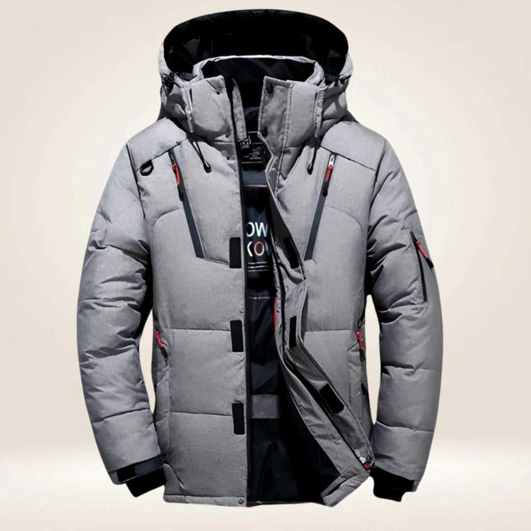 Men's Hooded Windproof Water-Resistant Puffer Down Winter Jacket - Grey