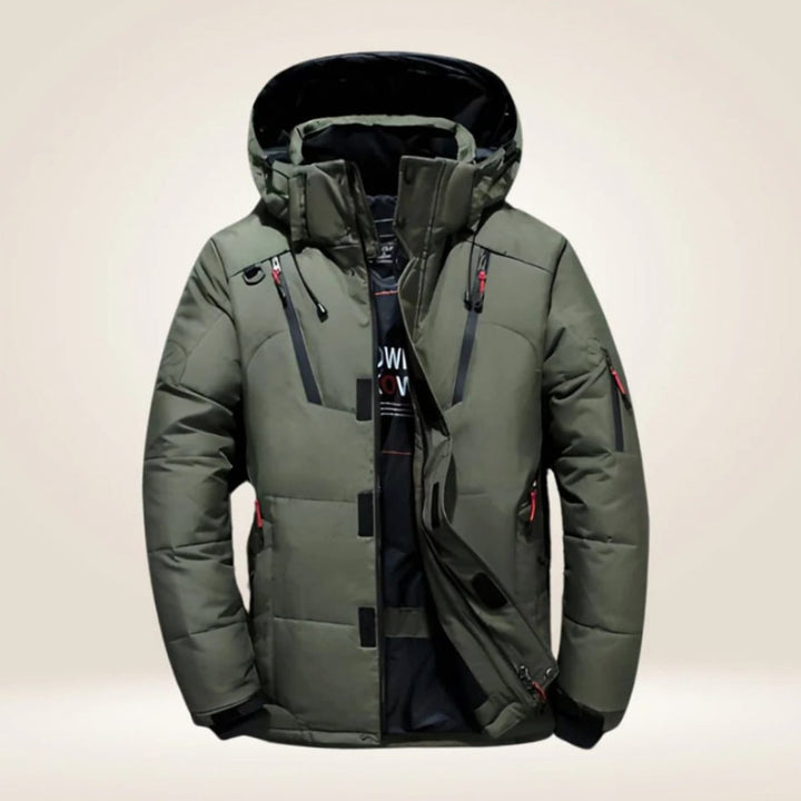 Men's Hooded Windproof Water-Resistant Puffer Down Winter Jacket - Green
