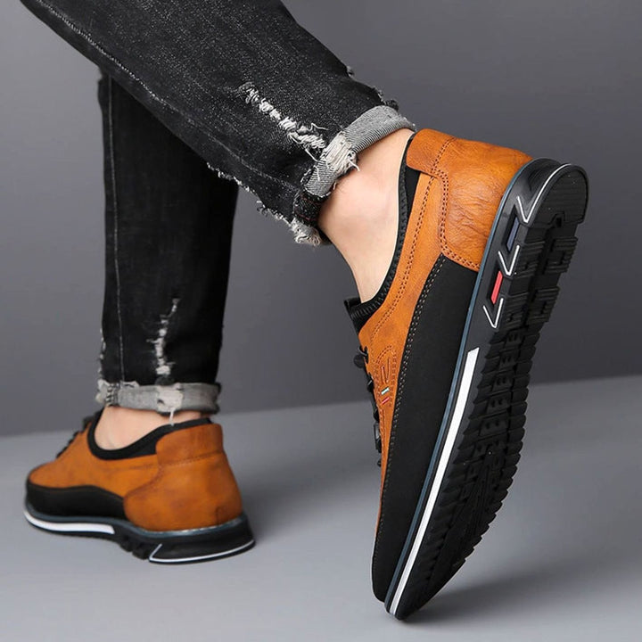 Men's Lace-Up Leather-Look Casual Comfort Trainers