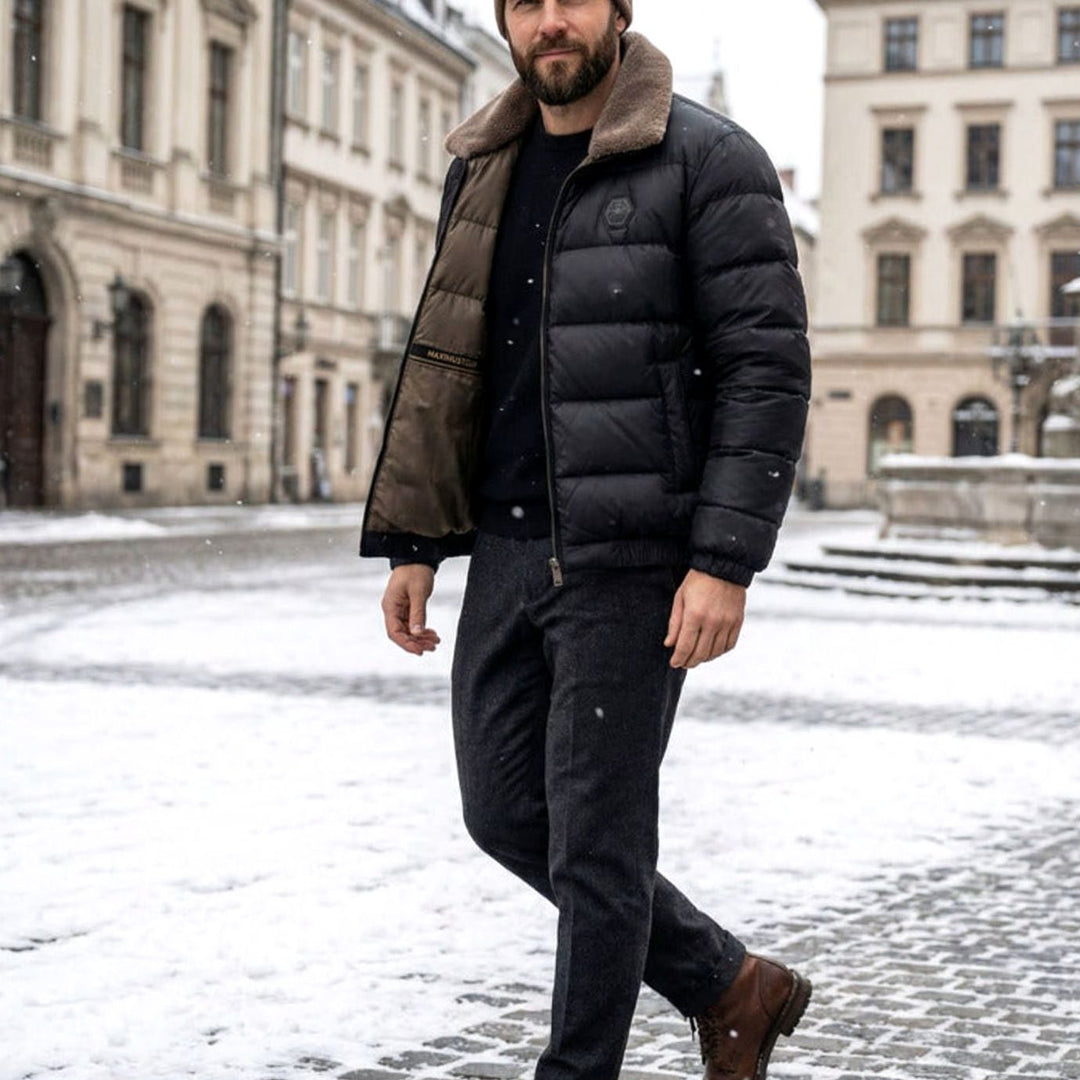 Men's Lightweight Down Jacket Fleece Collar Puffer Coat