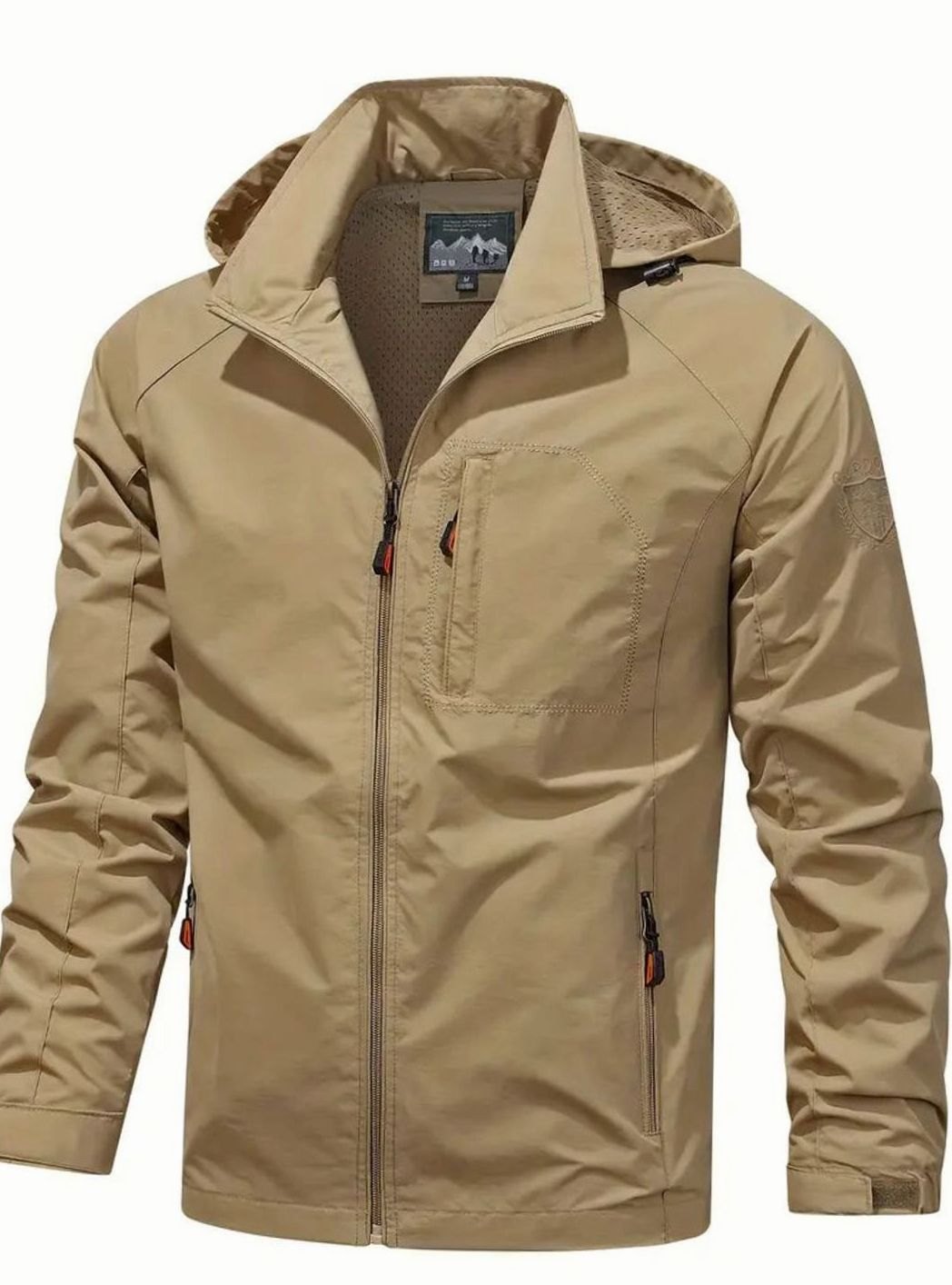 Men's Lightweight Hooded Packable Water-Resistant Jacket - Khaki