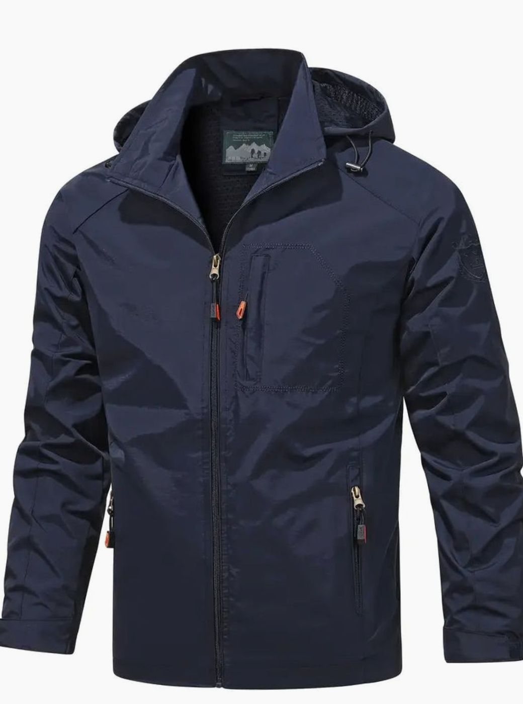 Men's Lightweight Hooded Packable Water-Resistant Jacket - Navy Blue