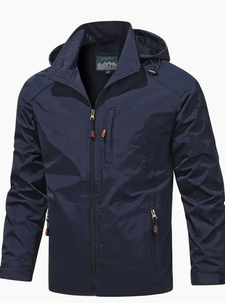 Men's Lightweight Hooded Packable Water-Resistant Jacket - Navy Blue
