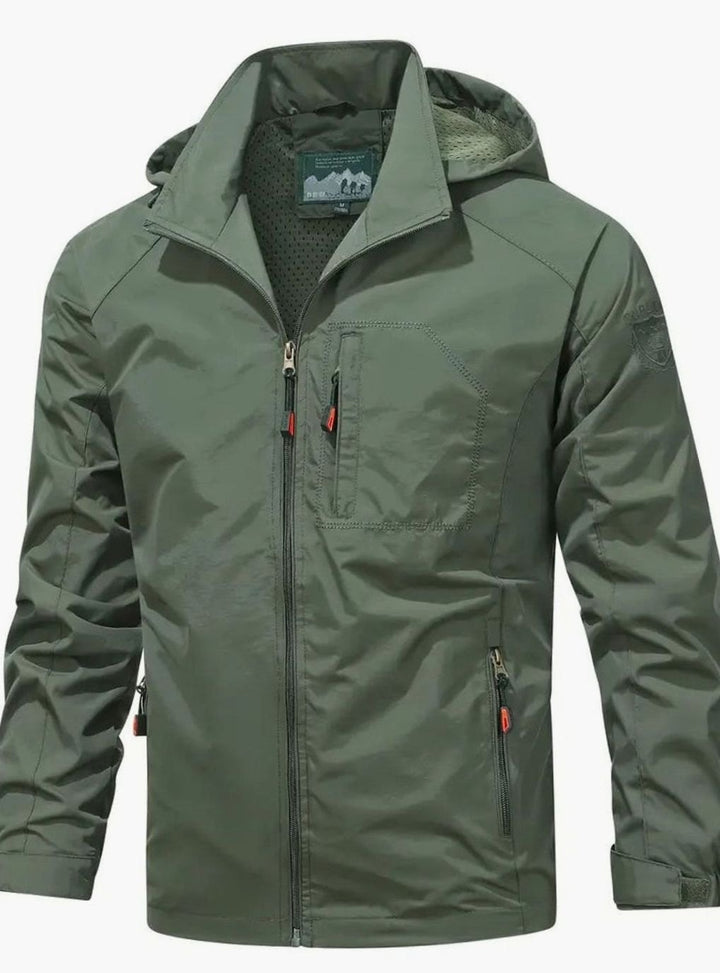 Men's Lightweight Hooded Packable Water-Resistant Jacket - Army Green