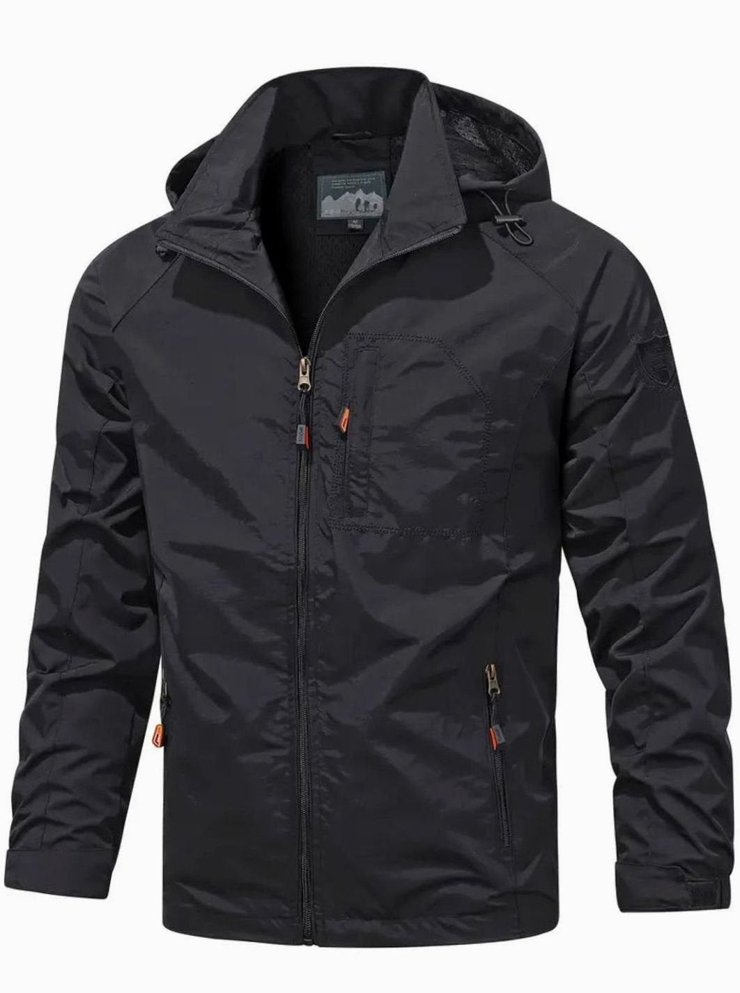 Men's Lightweight Hooded Packable Water-Resistant Jacket - Black
