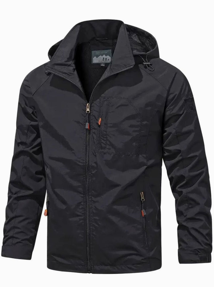 Men's Lightweight Hooded Packable Water-Resistant Jacket - Black