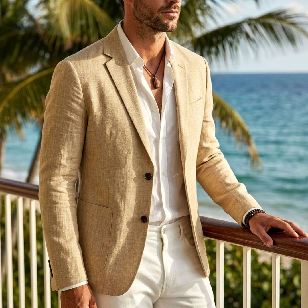 Men's Lightweight Linen-Blend Two-Button Blazer - Cream