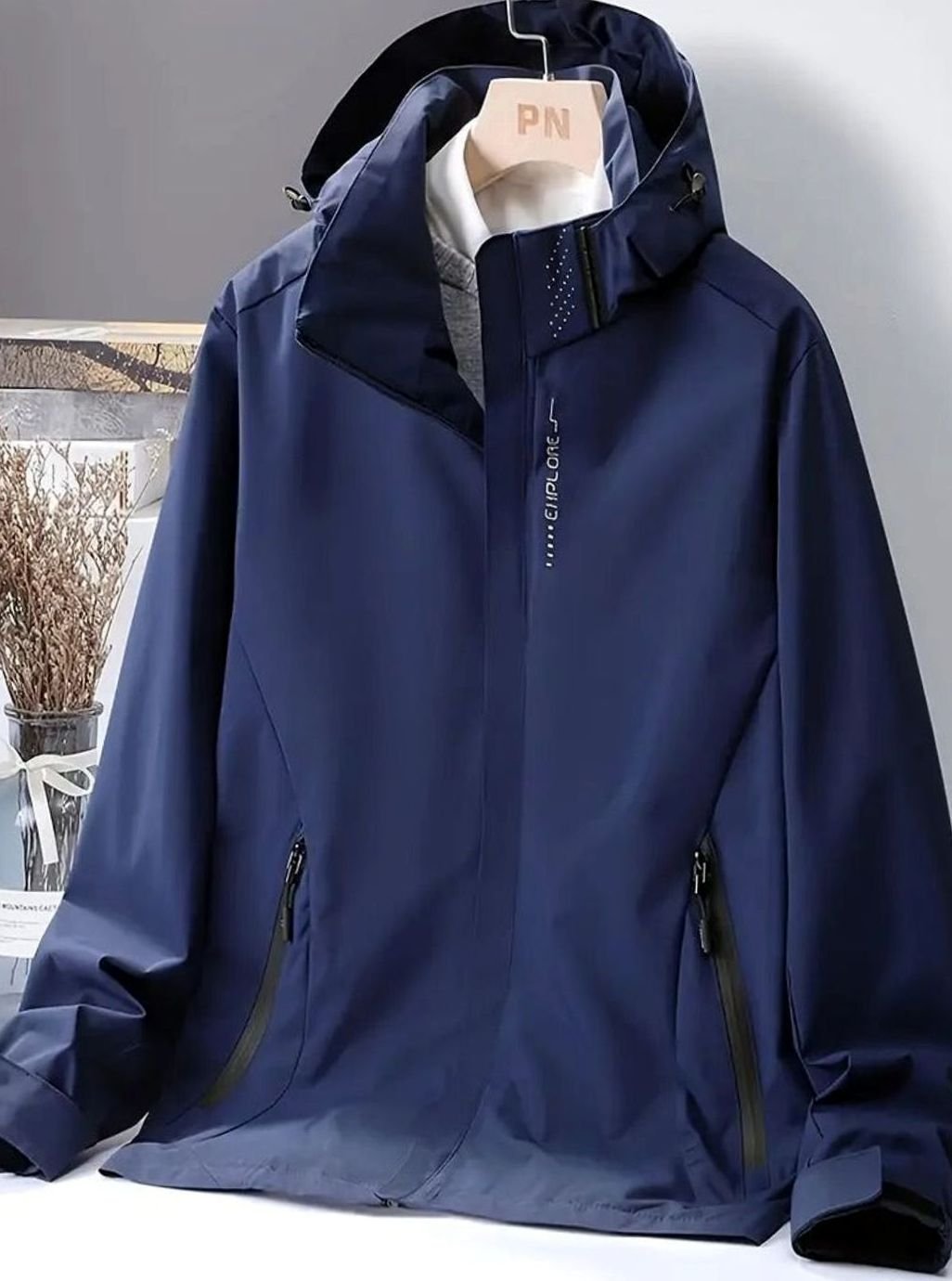 Men's Lightweight Waterproof Hooded Windbreaker Jacket - Navy Blue