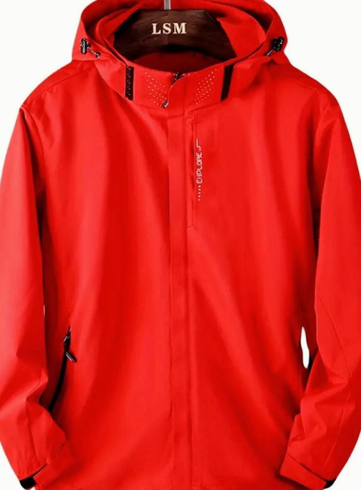 Men's Lightweight Waterproof Hooded Windbreaker Jacket - Red
