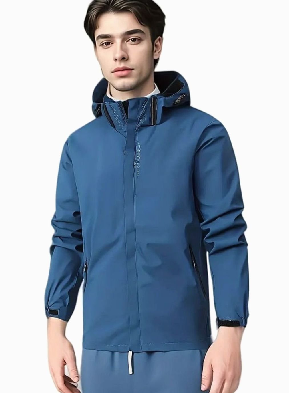 Men's Lightweight Waterproof Hooded Windbreaker Jacket - Deep Sky Blue