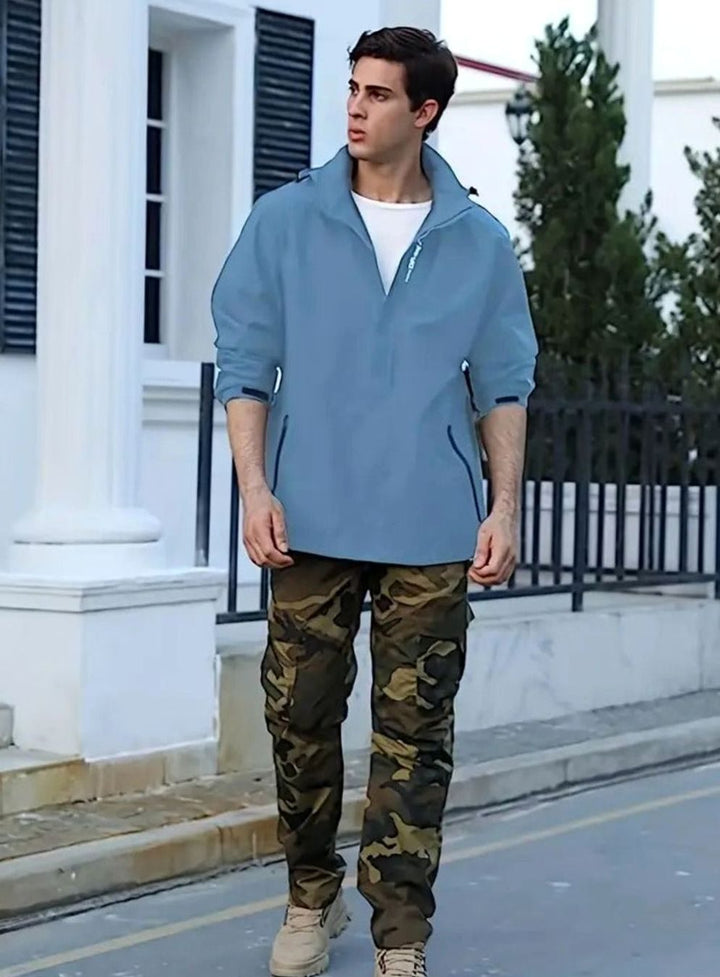 Men's Lightweight Waterproof Hooded Windbreaker Jacket - Sky Blue