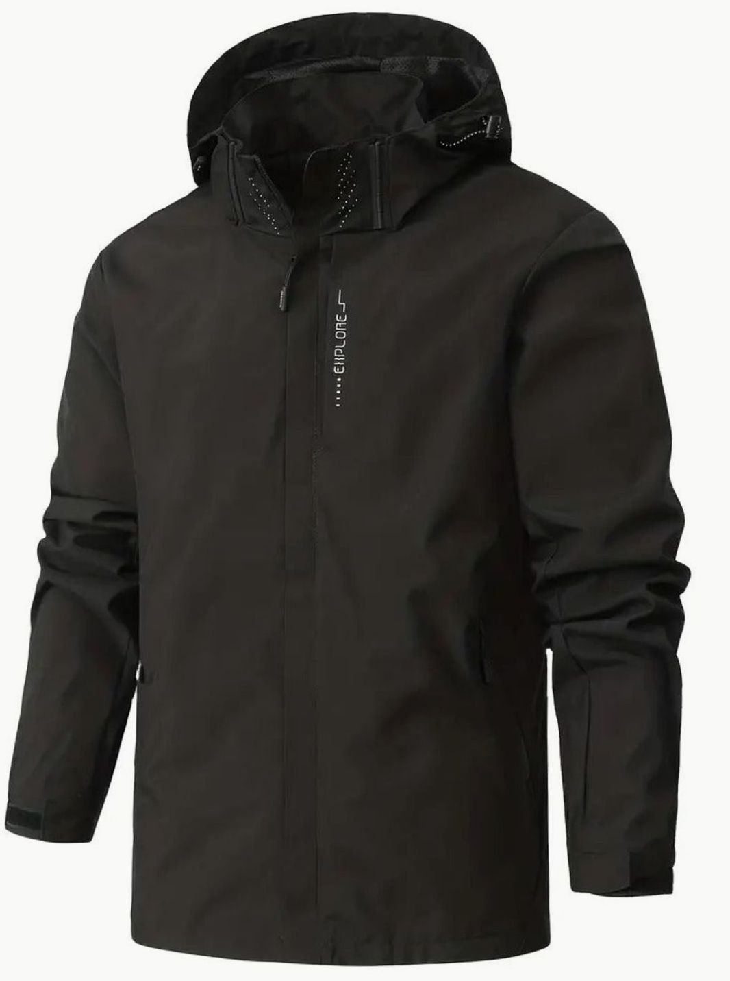 Men's Lightweight Waterproof Hooded Windbreaker Jacket - Black