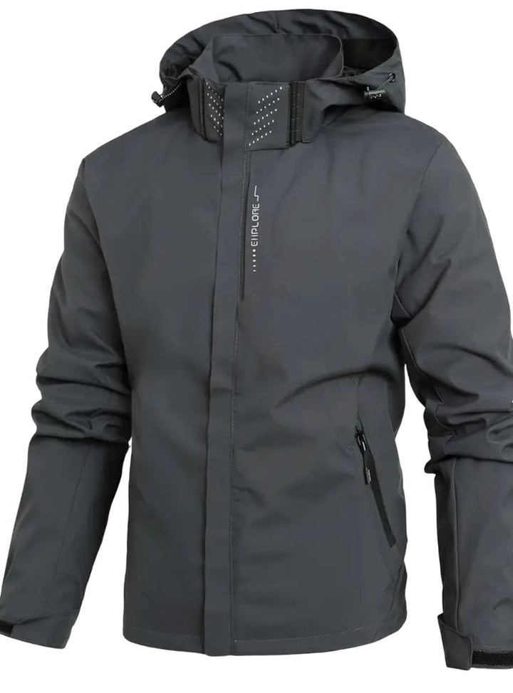 Men's Lightweight Waterproof Hooded Windbreaker Jacket - Grey