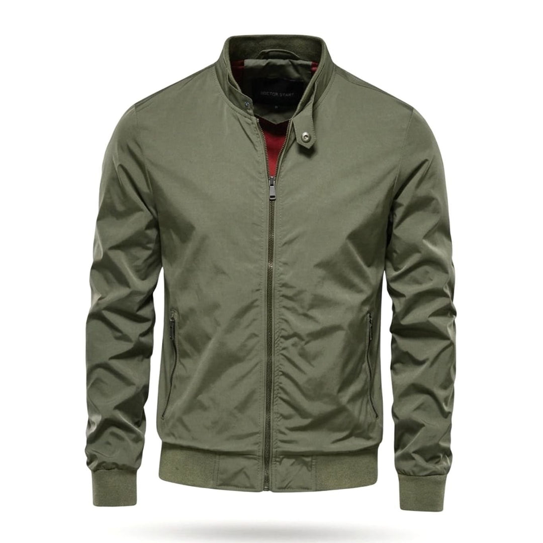 Men's Lightweight Zip-Up Bomber Jacket Ribbed Cuffs - Green