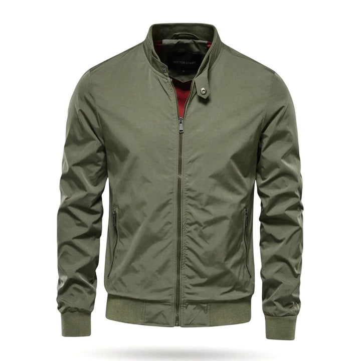 Men's Lightweight Zip-Up Bomber Jacket Ribbed Cuffs - Green