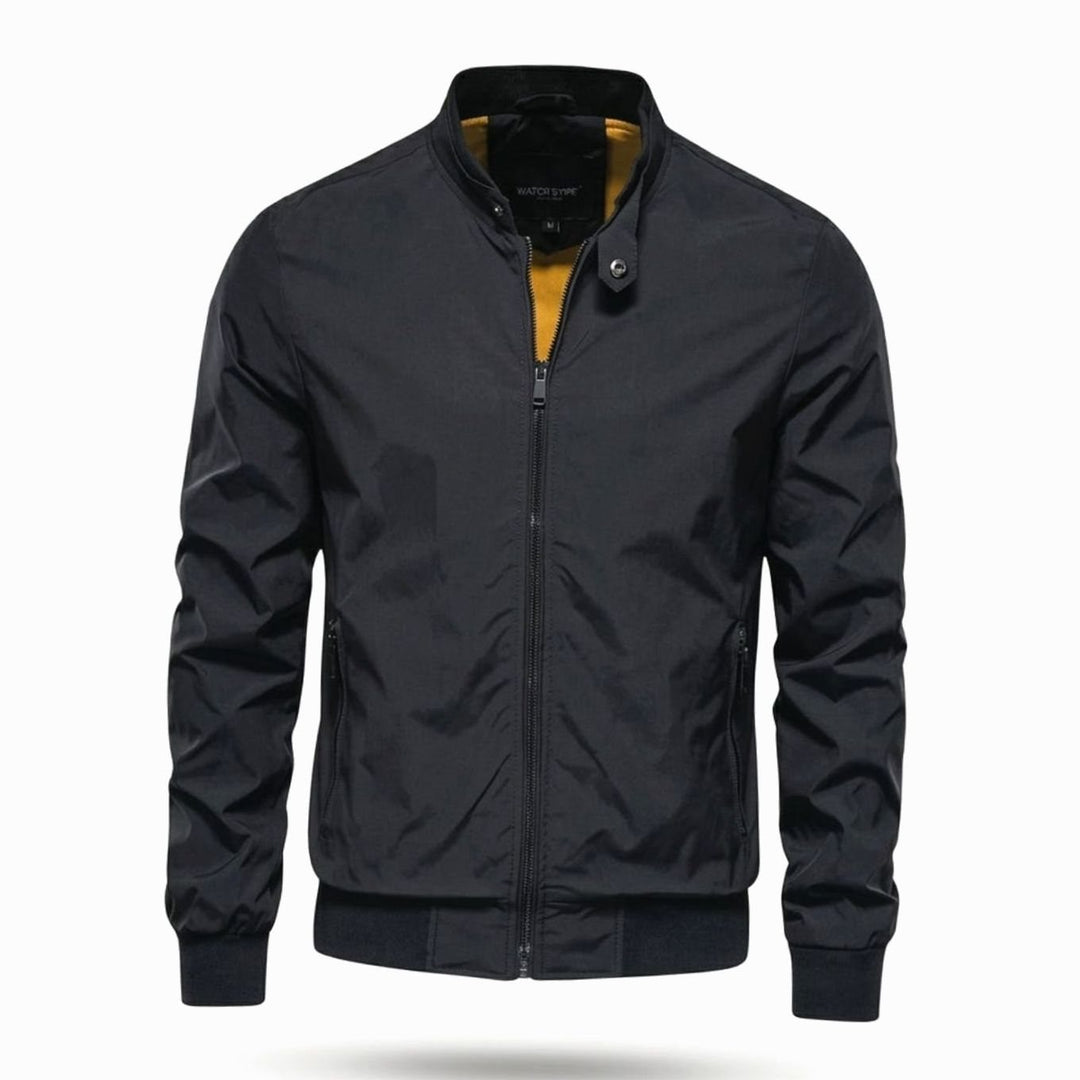 Men's Lightweight Zip-Up Bomber Jacket Ribbed Cuffs - Black