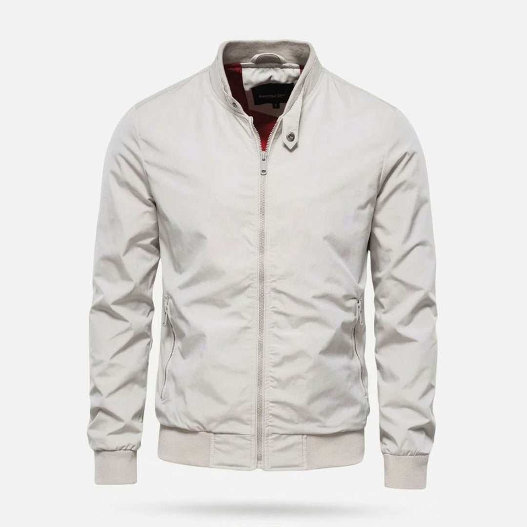 Men's Lightweight Zip-Up Bomber Jacket Ribbed Cuffs - White