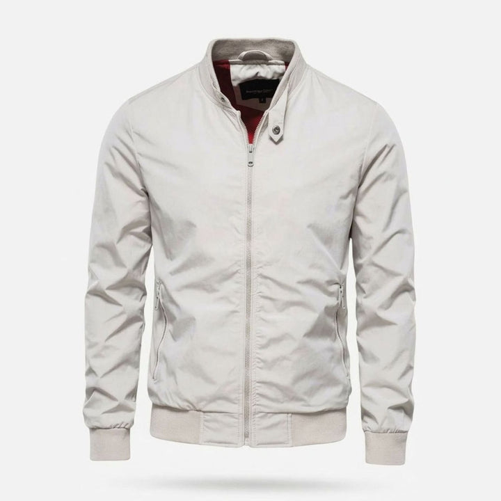 Men's Lightweight Zip-Up Bomber Jacket Ribbed Cuffs - White