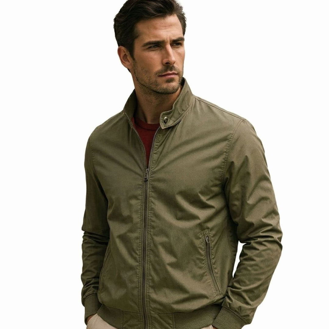Men's Lightweight Zip-Up Bomber Jacket Ribbed Cuffs