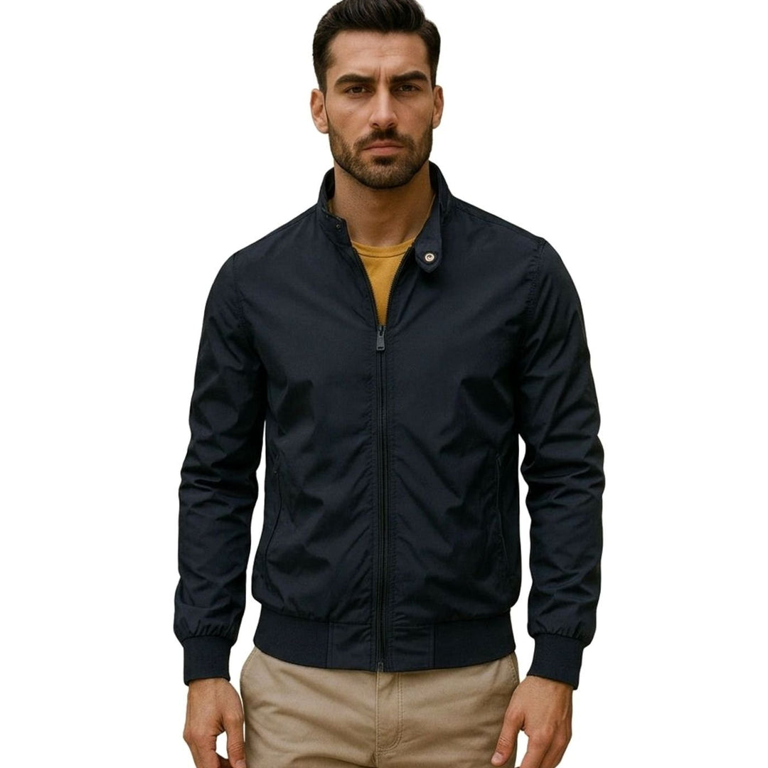 Men's Lightweight Zip-Up Bomber Jacket Ribbed Cuffs
