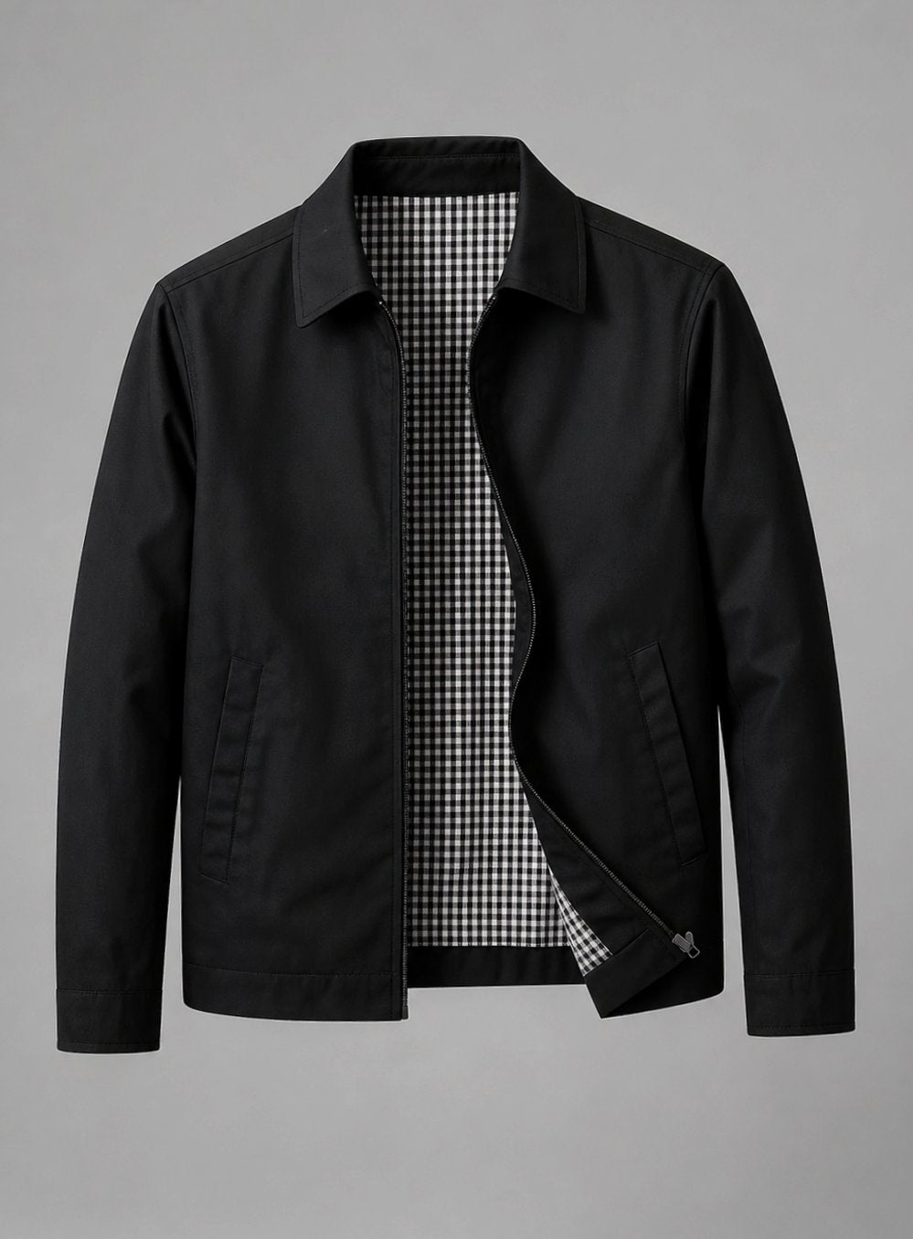 Men's Lightweight Zip-Up Smart Casual Harrington Jacket - Black
