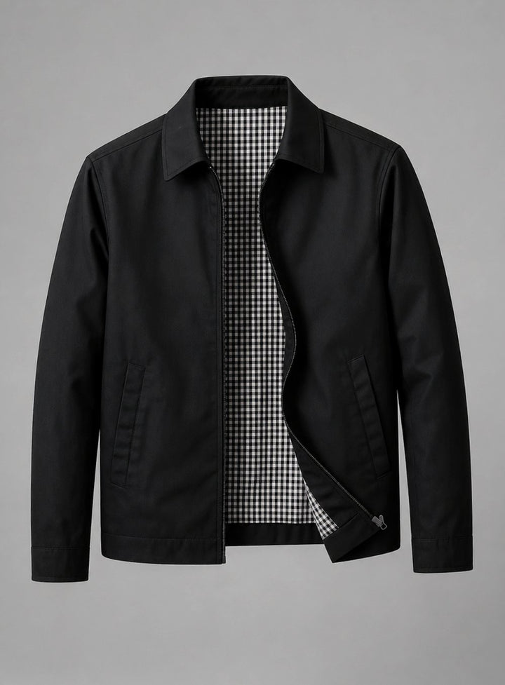 Men's Lightweight Zip-Up Smart Casual Harrington Jacket - Black