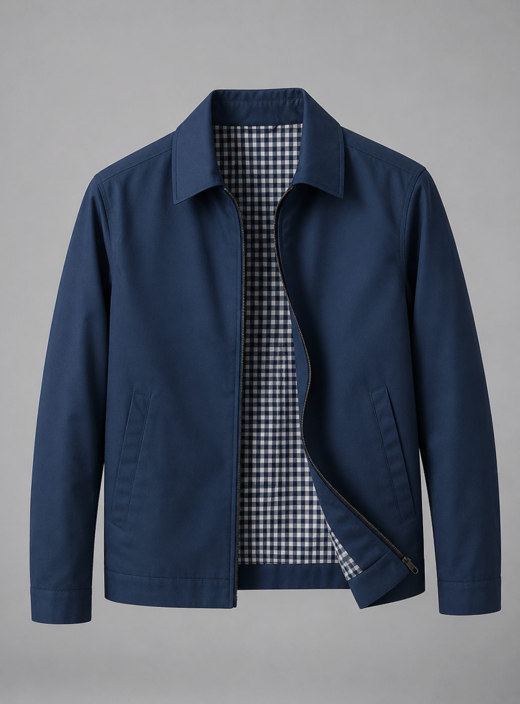 Men's Lightweight Zip-Up Smart Casual Harrington Jacket - Navy
