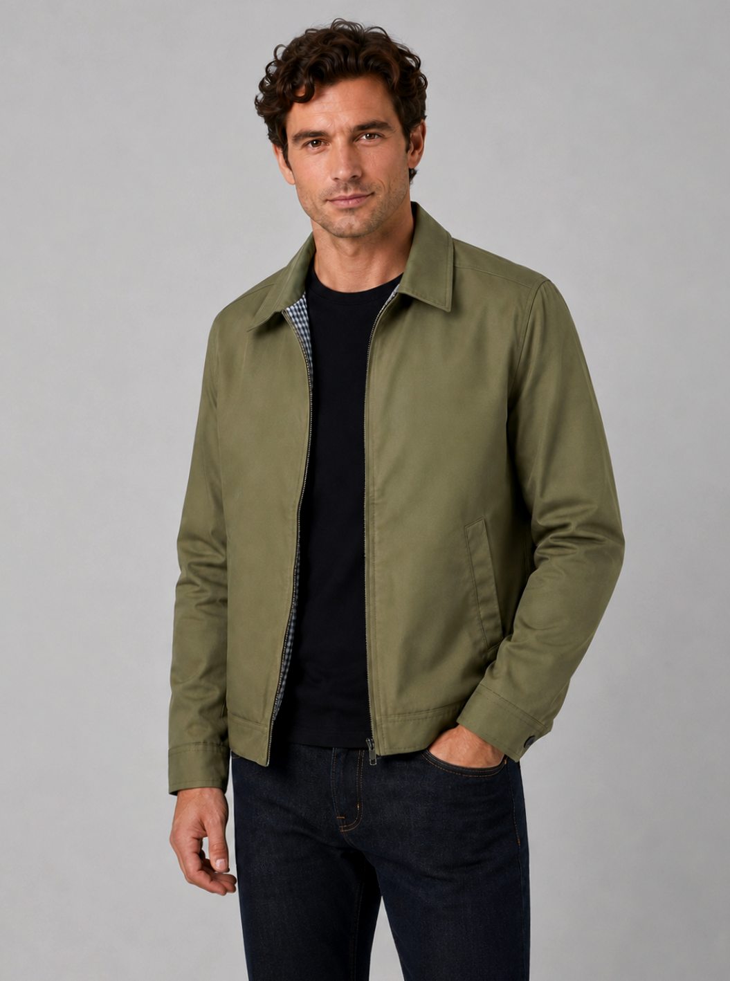 Men's Lightweight Zip-Up Smart Casual Harrington Jacket