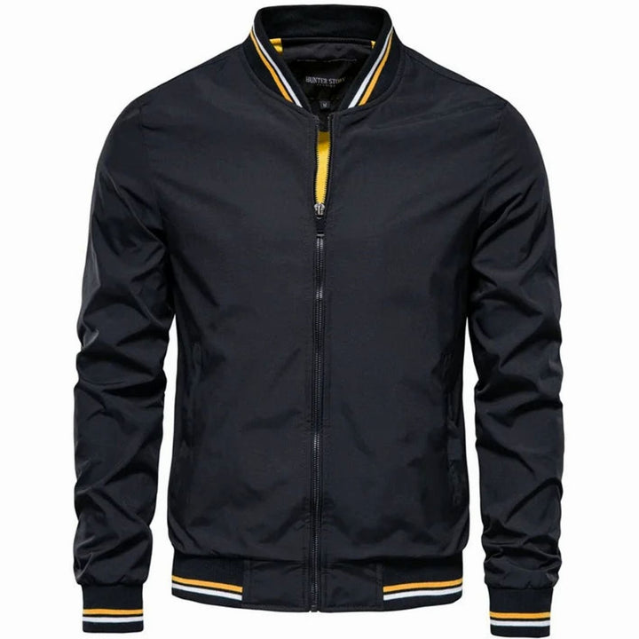 Men's Lightweight Zip-Up Varsity Bomber Jacket - Black