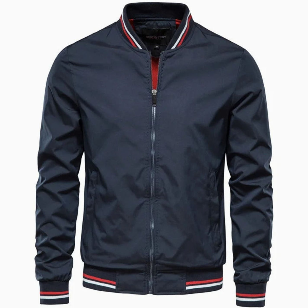 Men's Lightweight Zip-Up Varsity Bomber Jacket - Navy