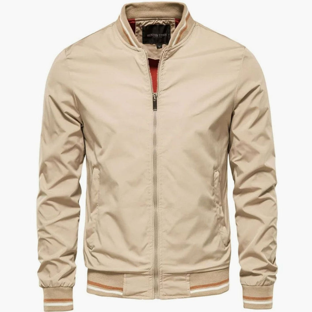 Men's Lightweight Zip-Up Varsity Bomber Jacket - Khaki