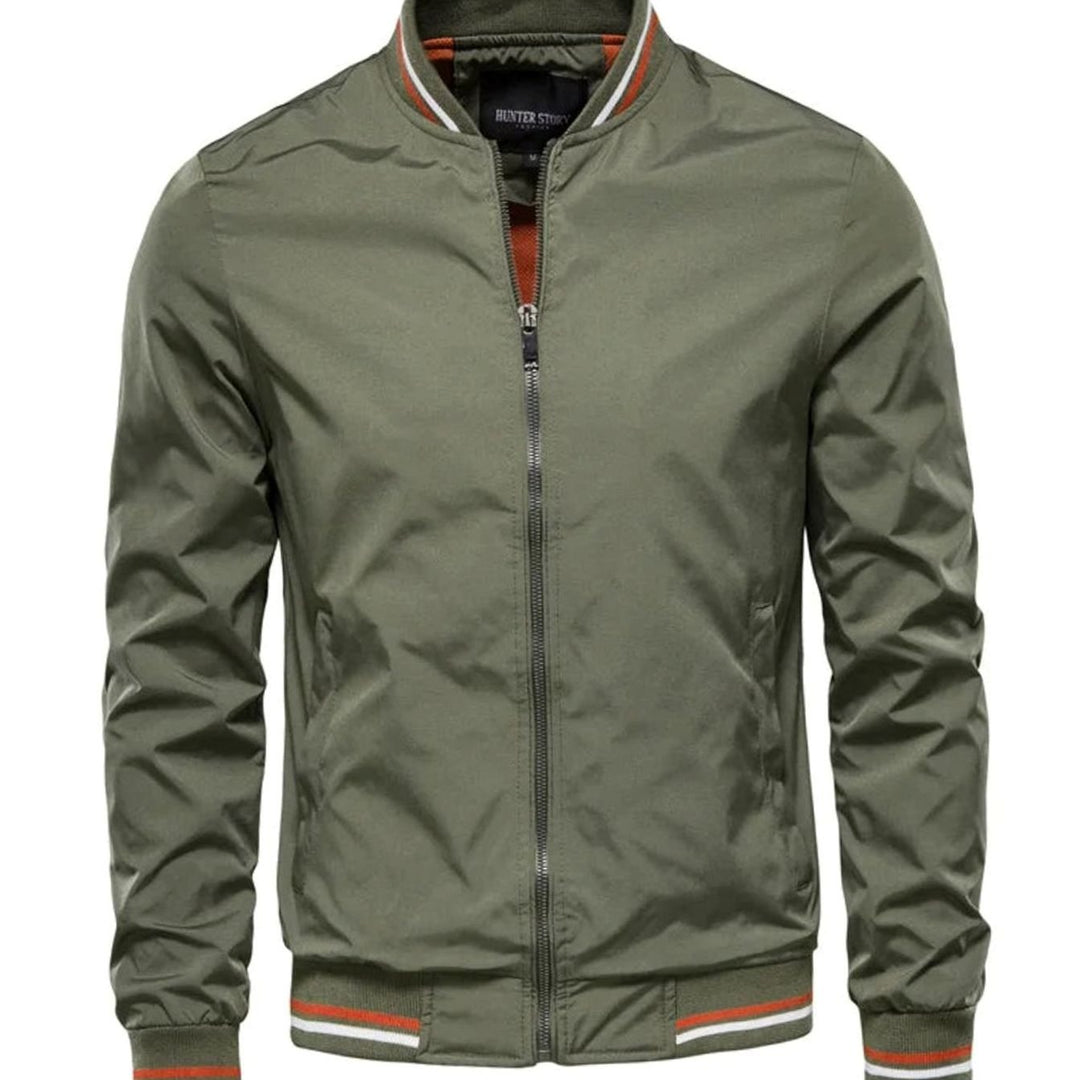 Men's Lightweight Zip-Up Varsity Bomber Jacket - Green