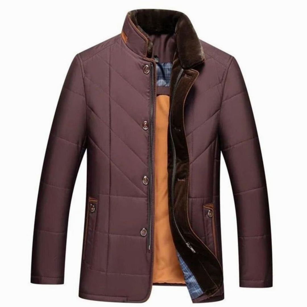 Men's Quilted Fleece-Lined Winter Jacket Stand Collar - Red