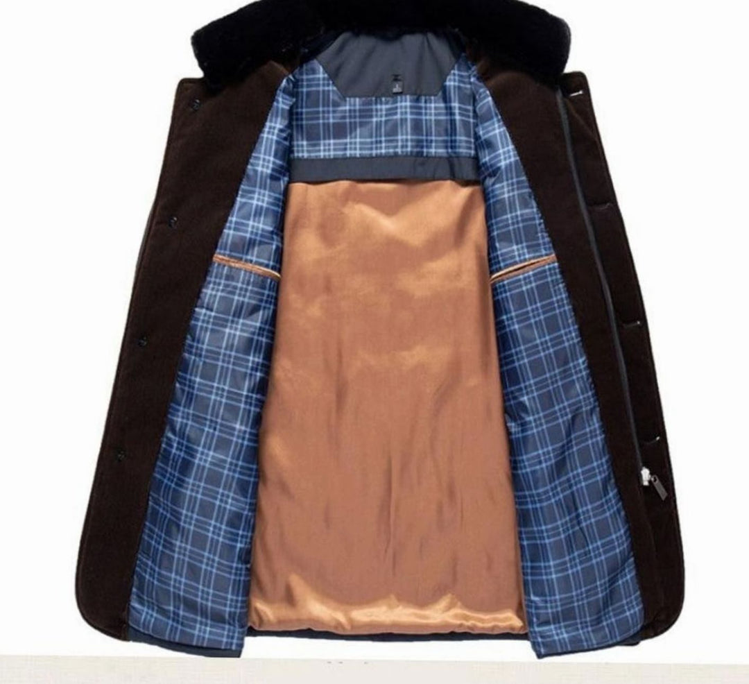 Men's Quilted Fleece-Lined Winter Jacket Stand Collar