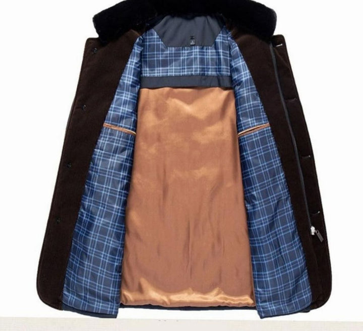 Men's Quilted Fleece-Lined Winter Jacket Stand Collar
