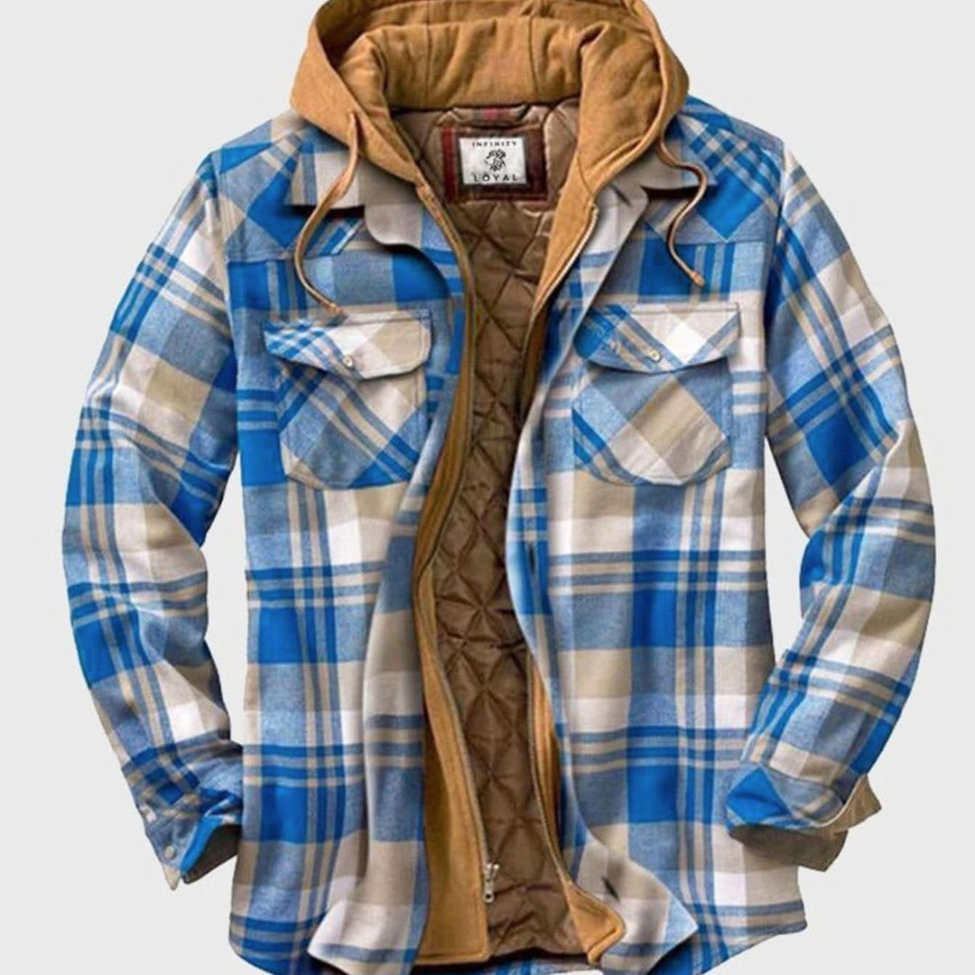 Men's Quilted-Lined Hooded Flannel Checked Shirt Jacket