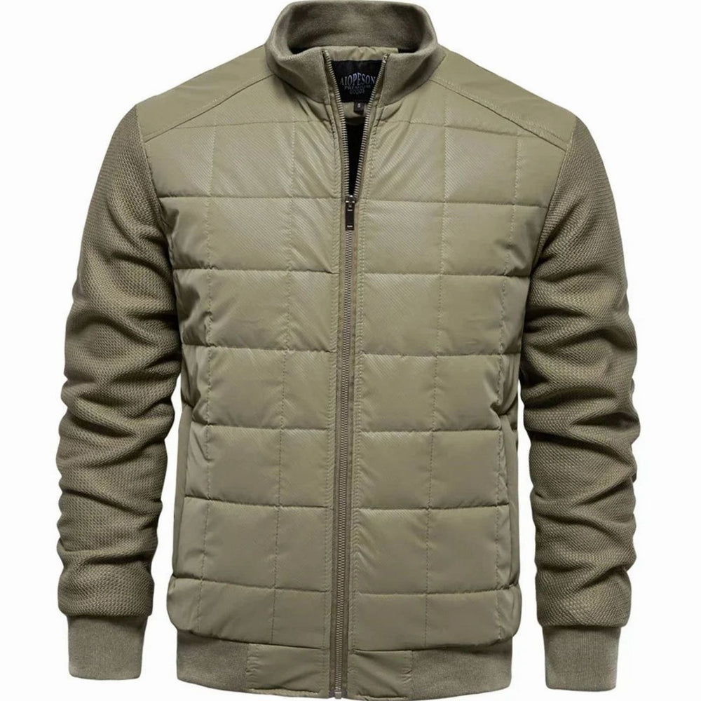 Men's Quilted Puffer Knit-Sleeve Zip-Up Winter Jacket - Green
