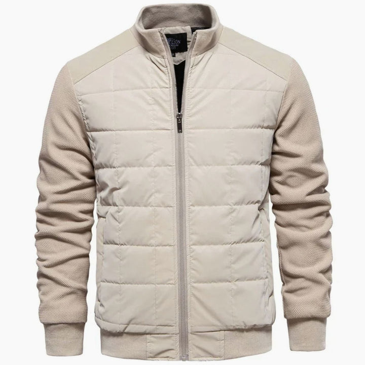 Men's Quilted Puffer Knit-Sleeve Zip-Up Winter Jacket - Apricot