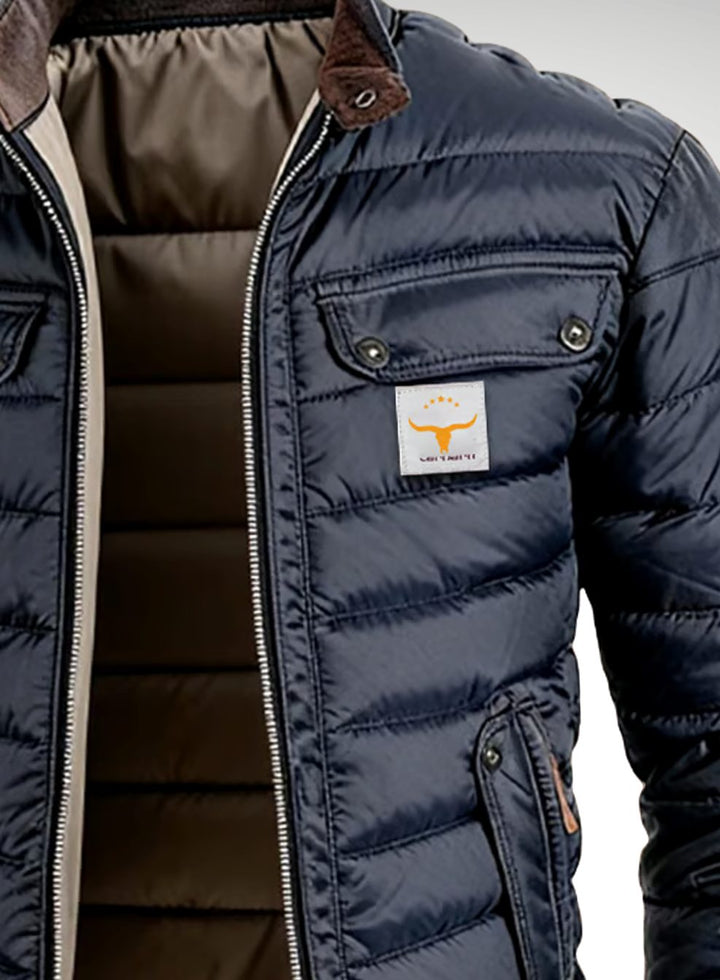 Men's Quilted Puffer Winter Jacket Stand Collar Multi-Pocket