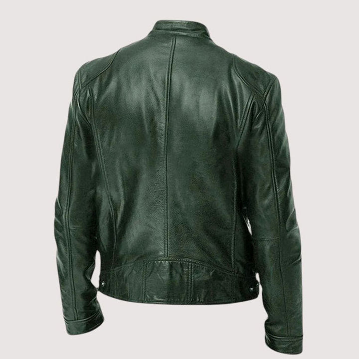 Men's Regular-Fit Stand-Collar Leather Biker Jacket