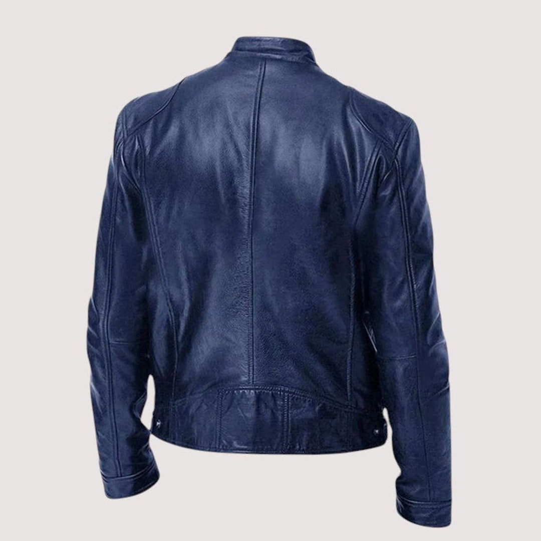 Men's Regular-Fit Stand-Collar Leather Biker Jacket