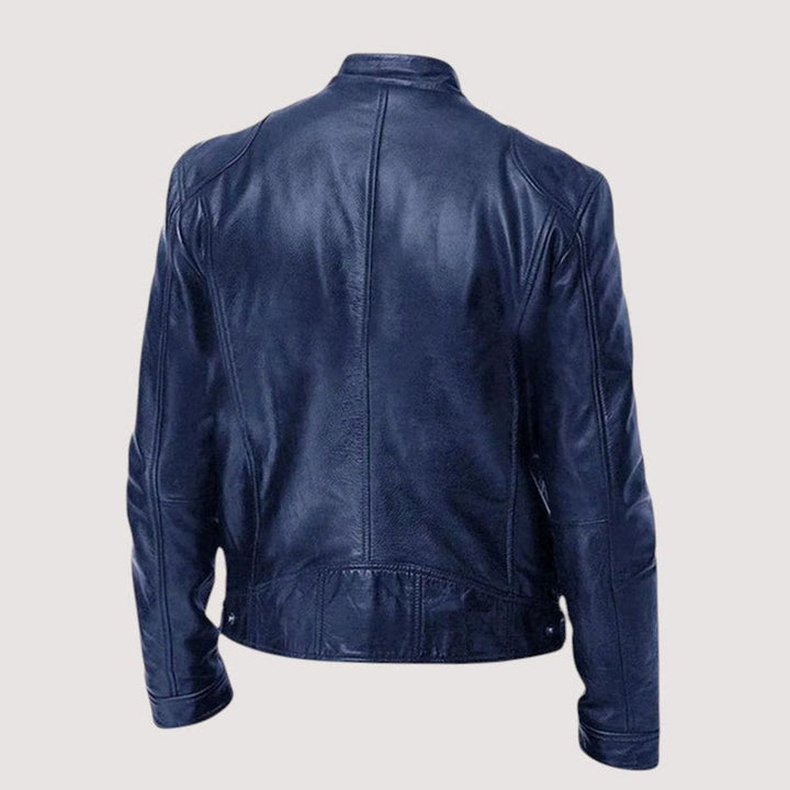 Men's Regular-Fit Stand-Collar Leather Biker Jacket