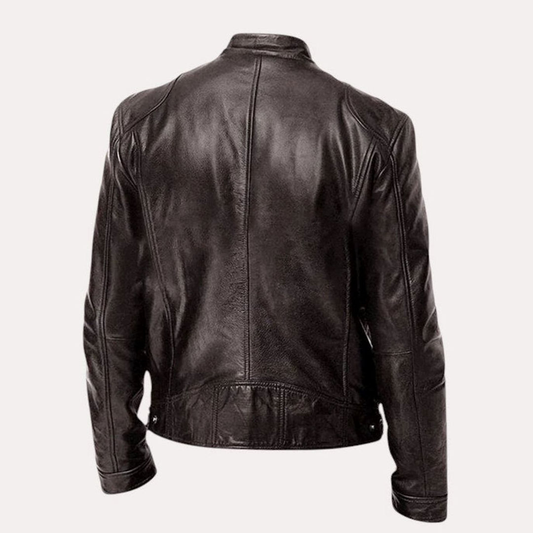 Men's Regular-Fit Stand-Collar Leather Biker Jacket