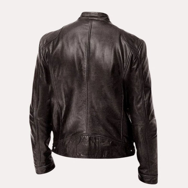 Men's Regular-Fit Stand-Collar Leather Biker Jacket
