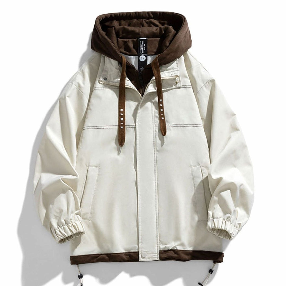 Men's Relaxed-Fit Contrast Hooded Windbreaker Jacket - Cream