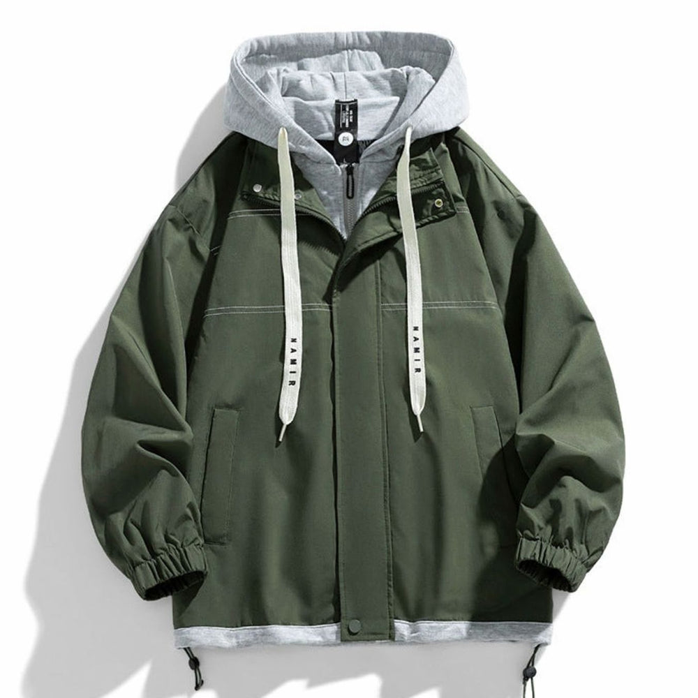 Men's Relaxed-Fit Contrast Hooded Windbreaker Jacket - Khaki