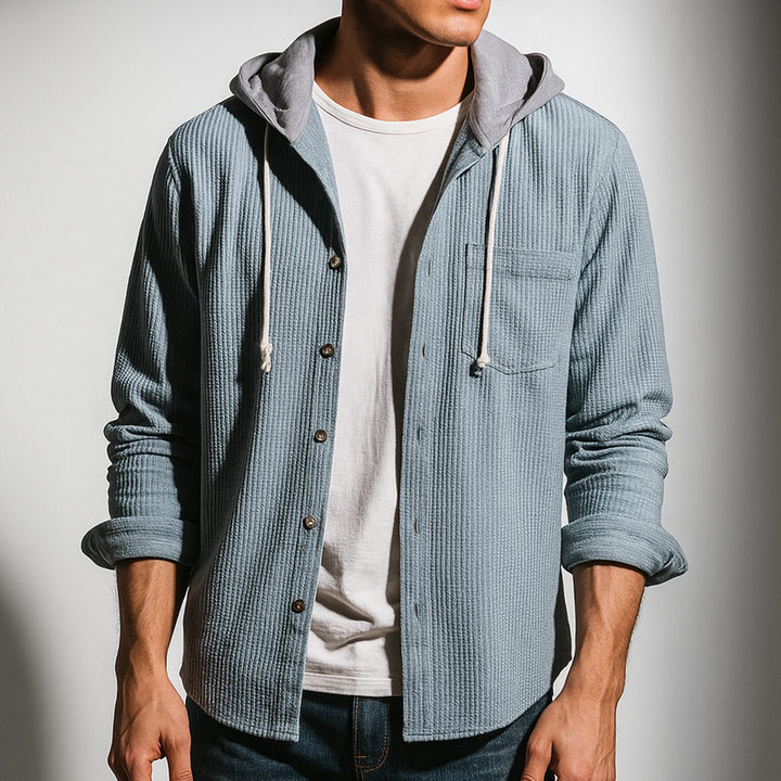 Men's Relaxed-Fit Hooded Corduroy Button-Front Overshirt