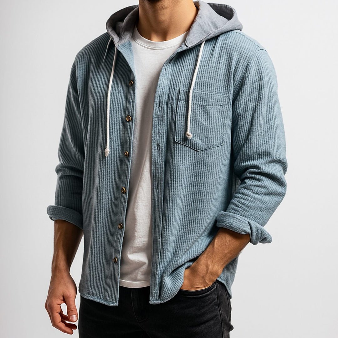 Men's Relaxed-Fit Hooded Corduroy Button-Front Overshirt